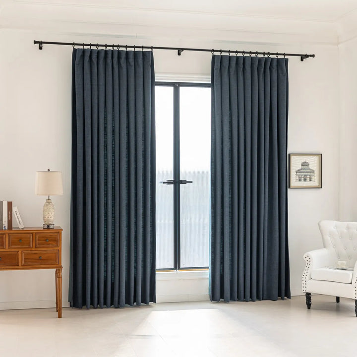 Navy Blue Seren Linen Blend Drapery Pleated