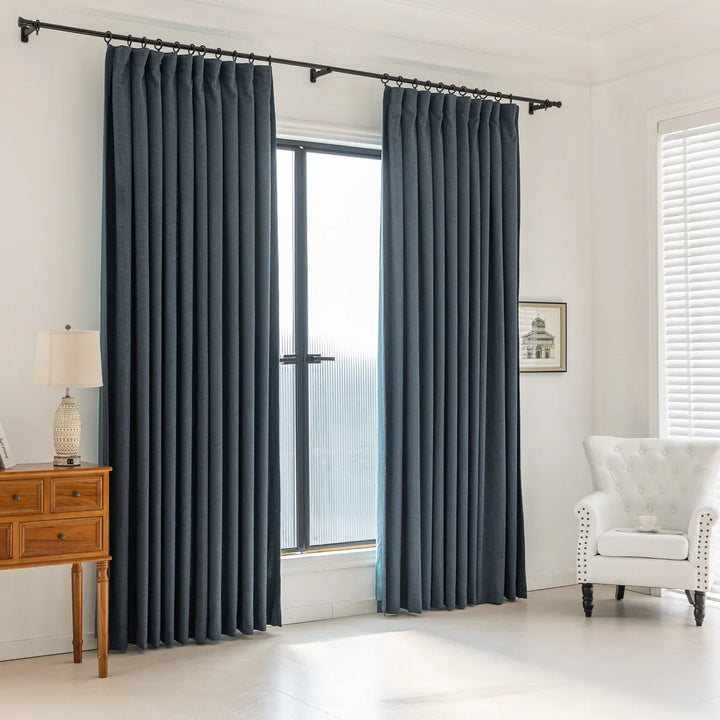 Navy Blue Seren Linen Blend Drapery Pleated