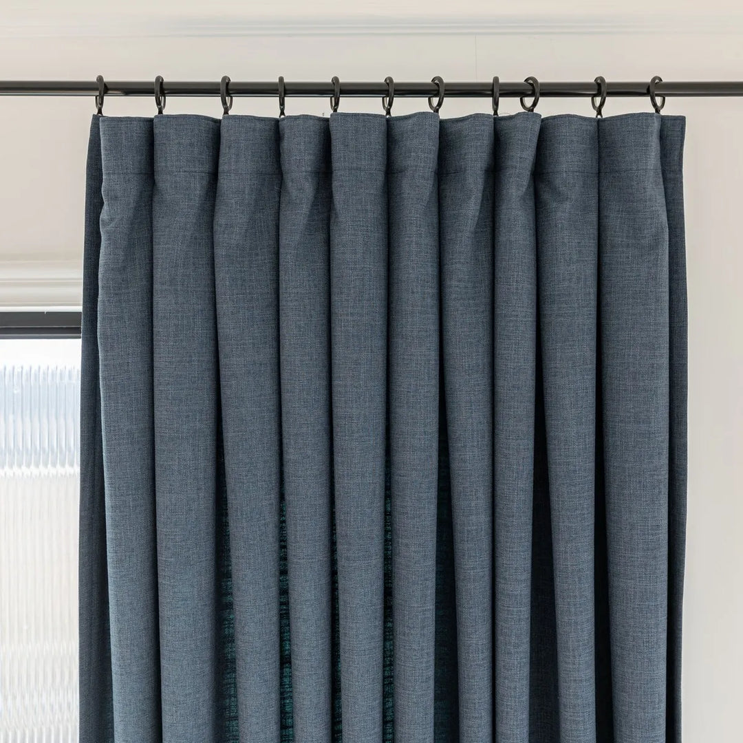 Navy Blue Seren Linen Blend Drapery Pleated