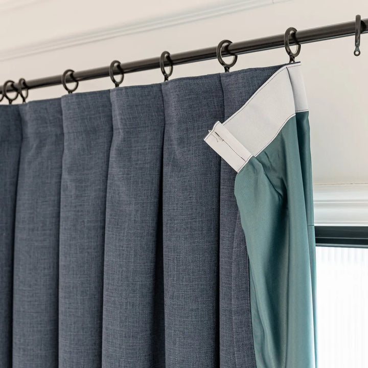 Navy Blue Seren Linen Blend Drapery Pleated